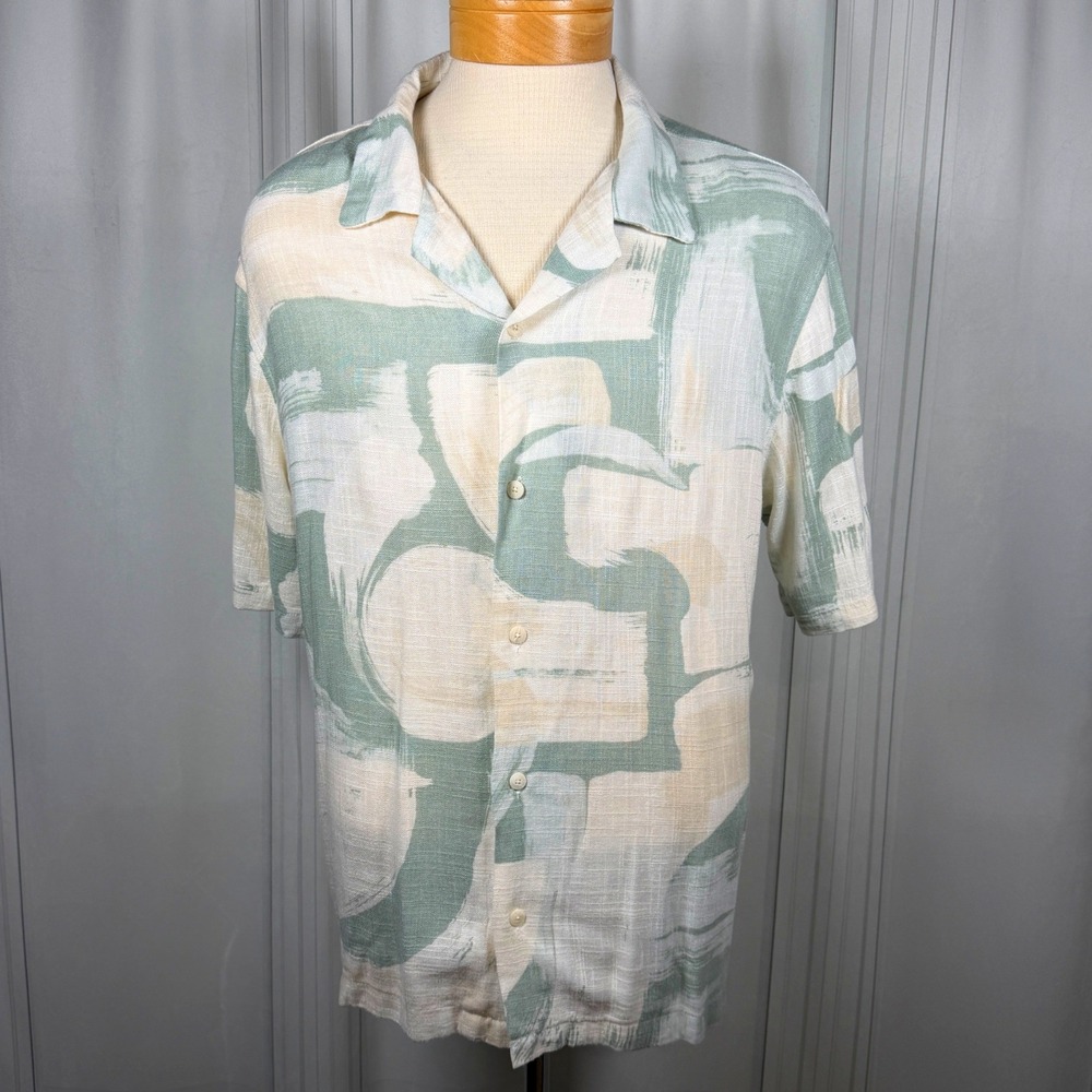NWT Jason Wu Watercolor Camp Shirt Linen Blend Sage Green Large